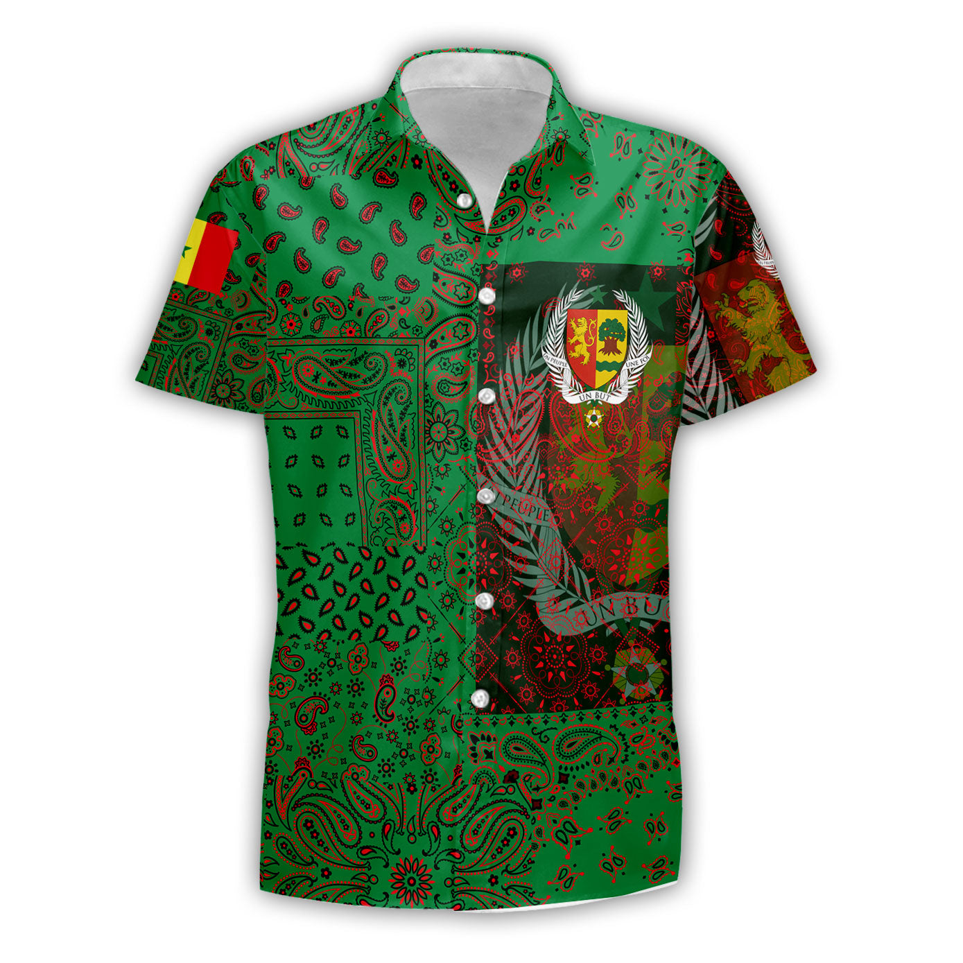 Senegal Short Sleeve Shirt Paisley Flag And Skull Style 1