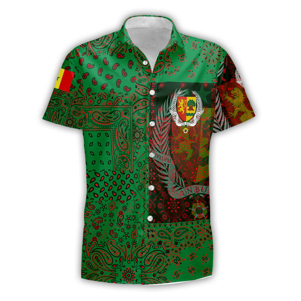 Senegal Short Sleeve Shirt Paisley Flag And Skull Style 1