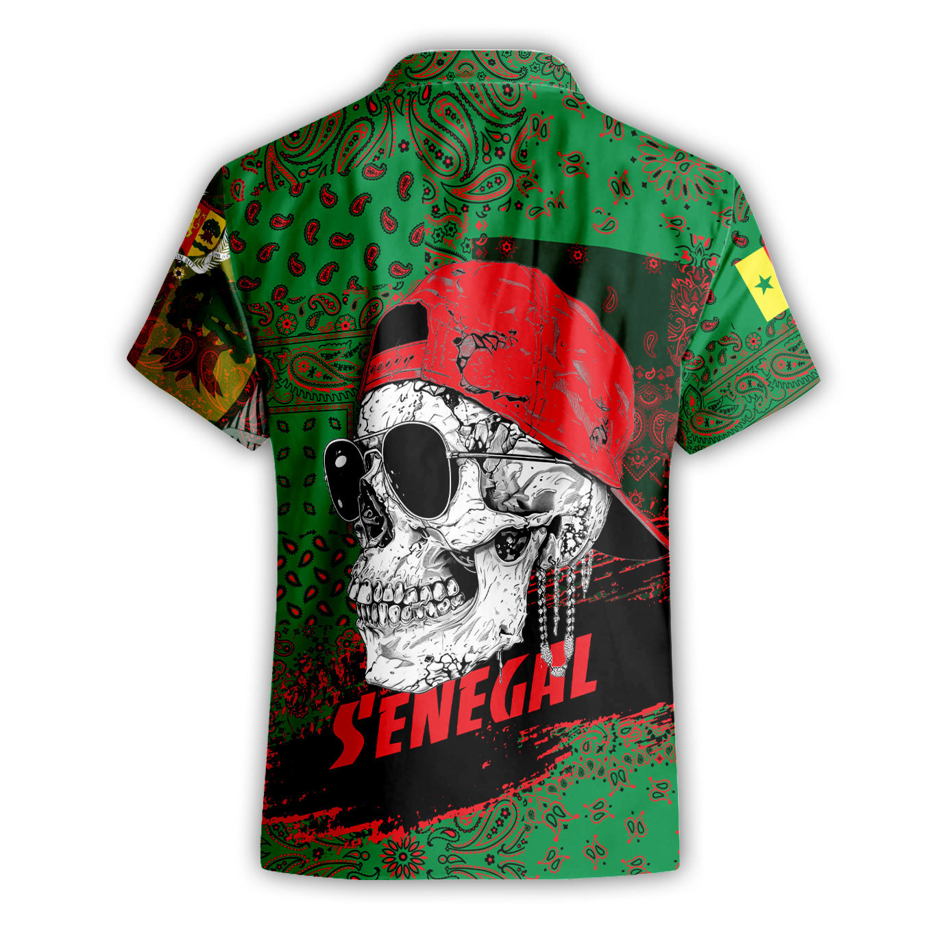 Senegal Short Sleeve Shirt Paisley Flag And Skull Style 2