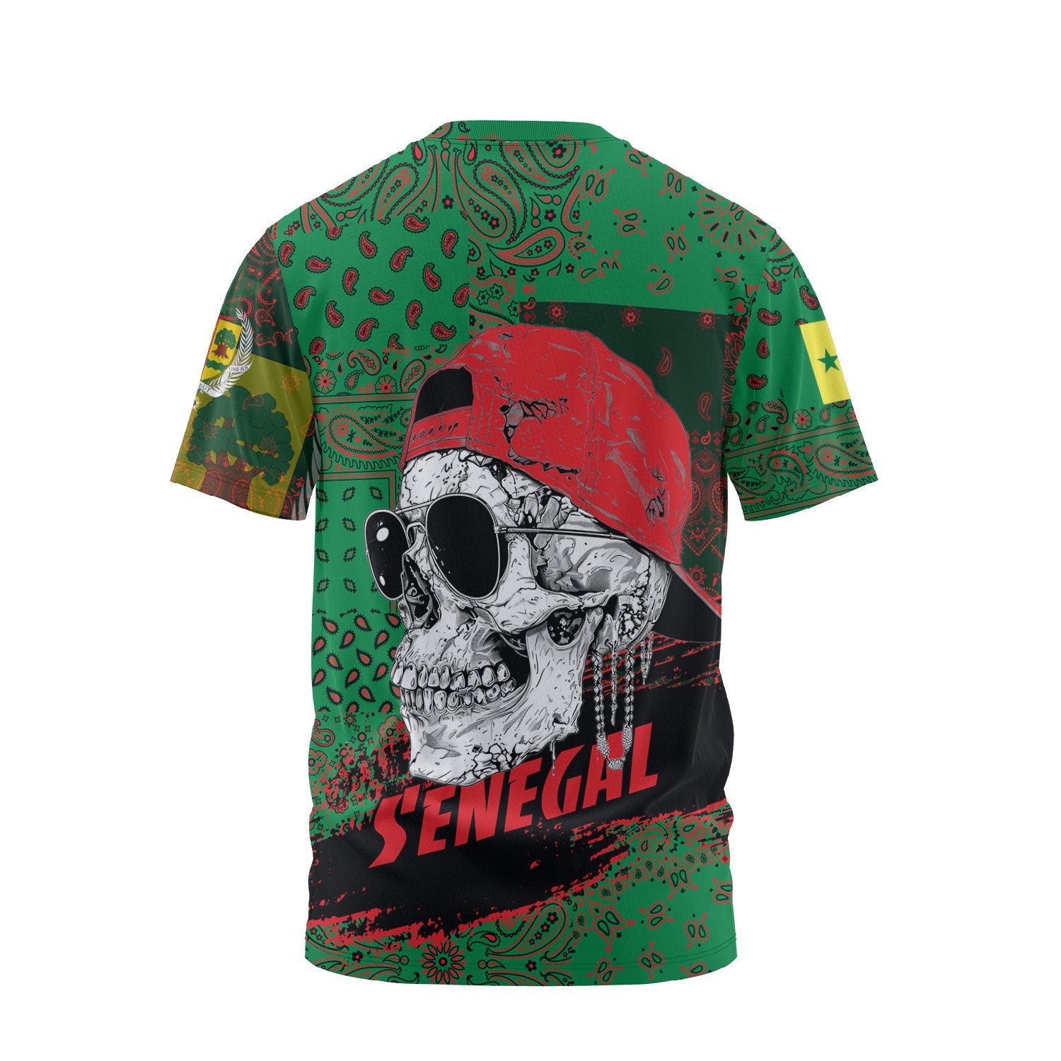 Senegal T Shirt Paisley Flag And Skull Style 2