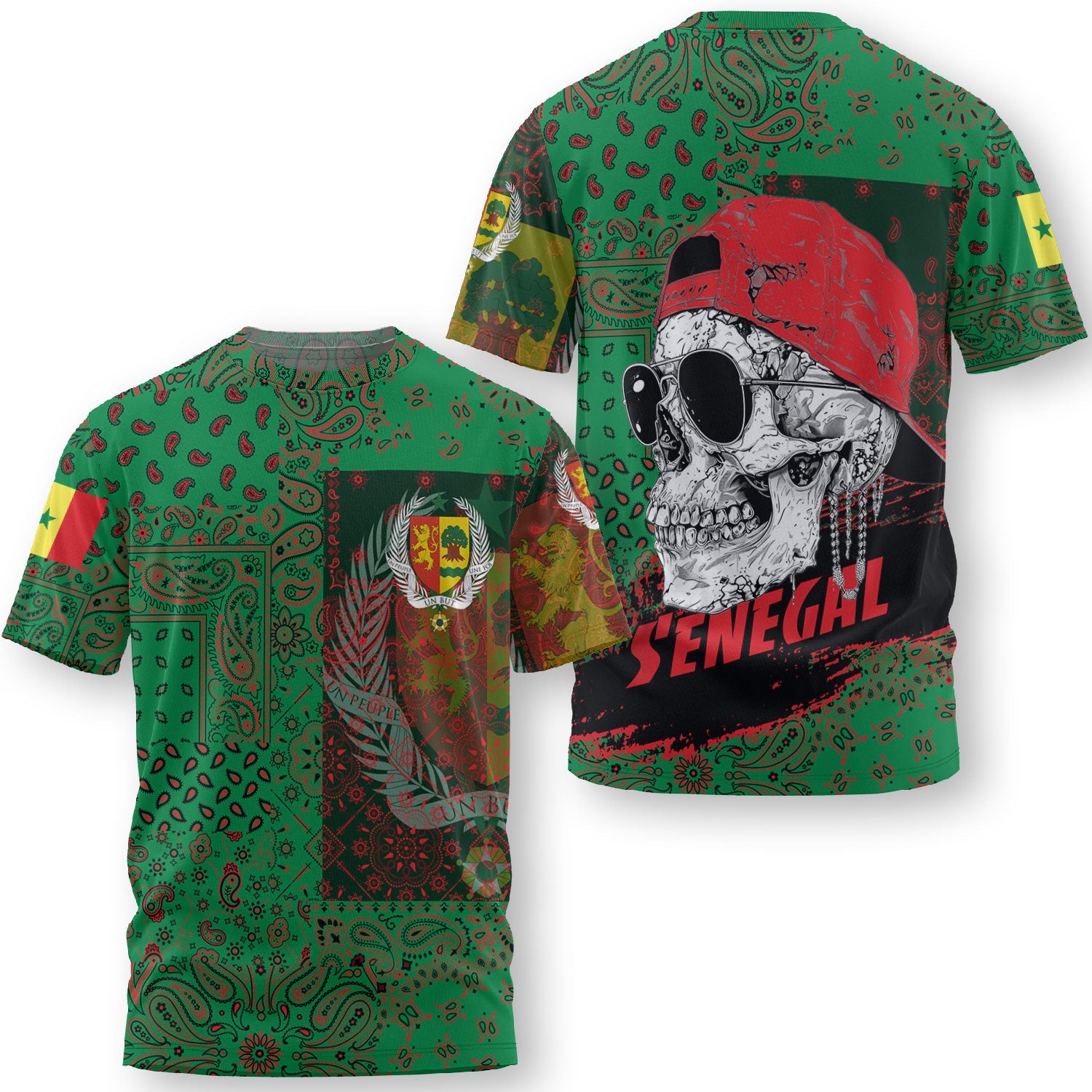 Senegal T Shirt Paisley Flag And Skull Style 3