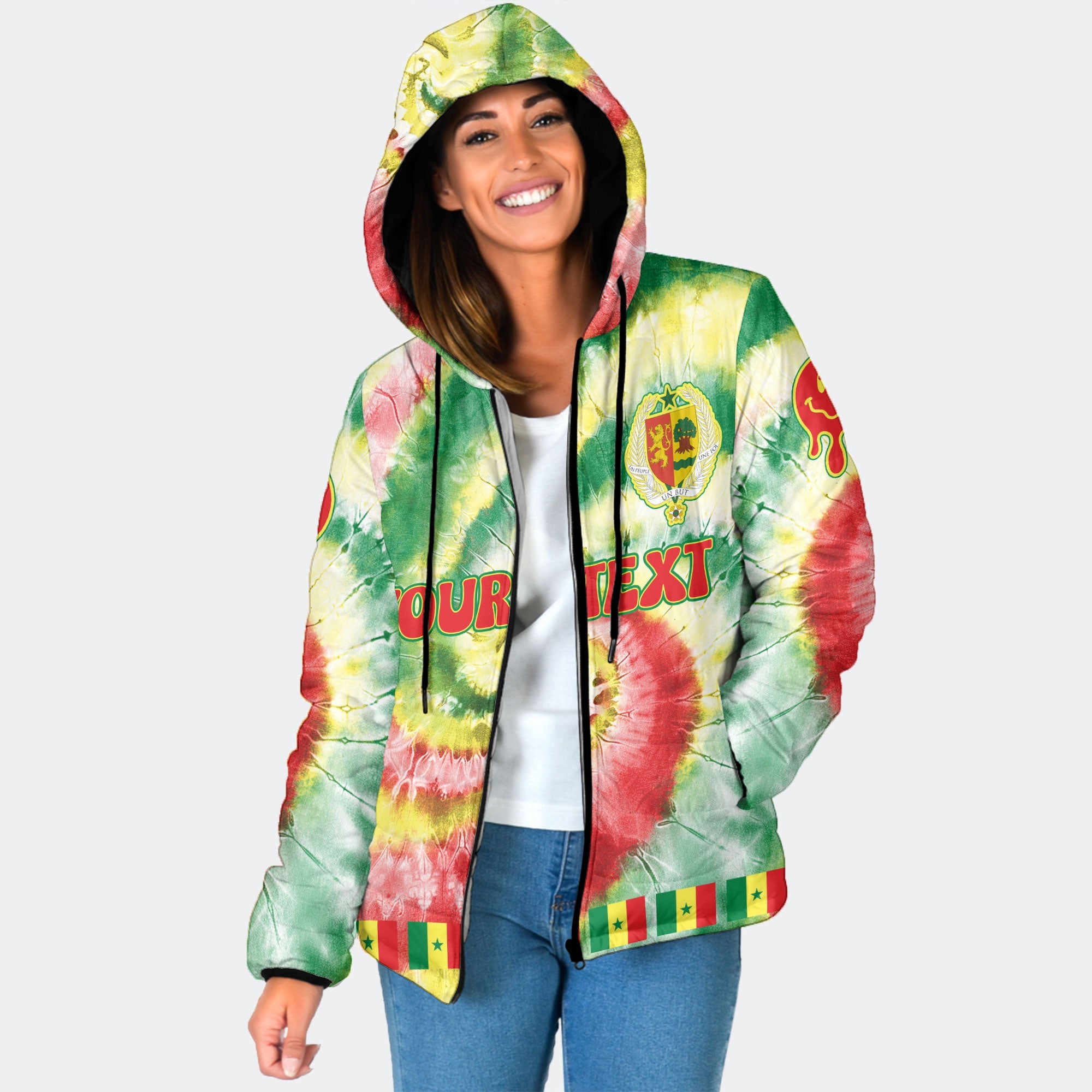 Senegal Women Hooded Padded Jacket Custom Tie Dye Style 1