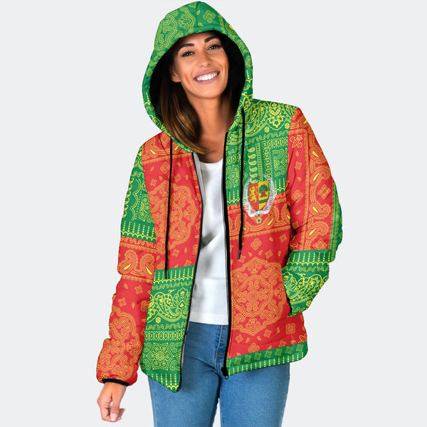 Senegal Women Hooded Padded Jacket Flag And Paisley Basic Style 1