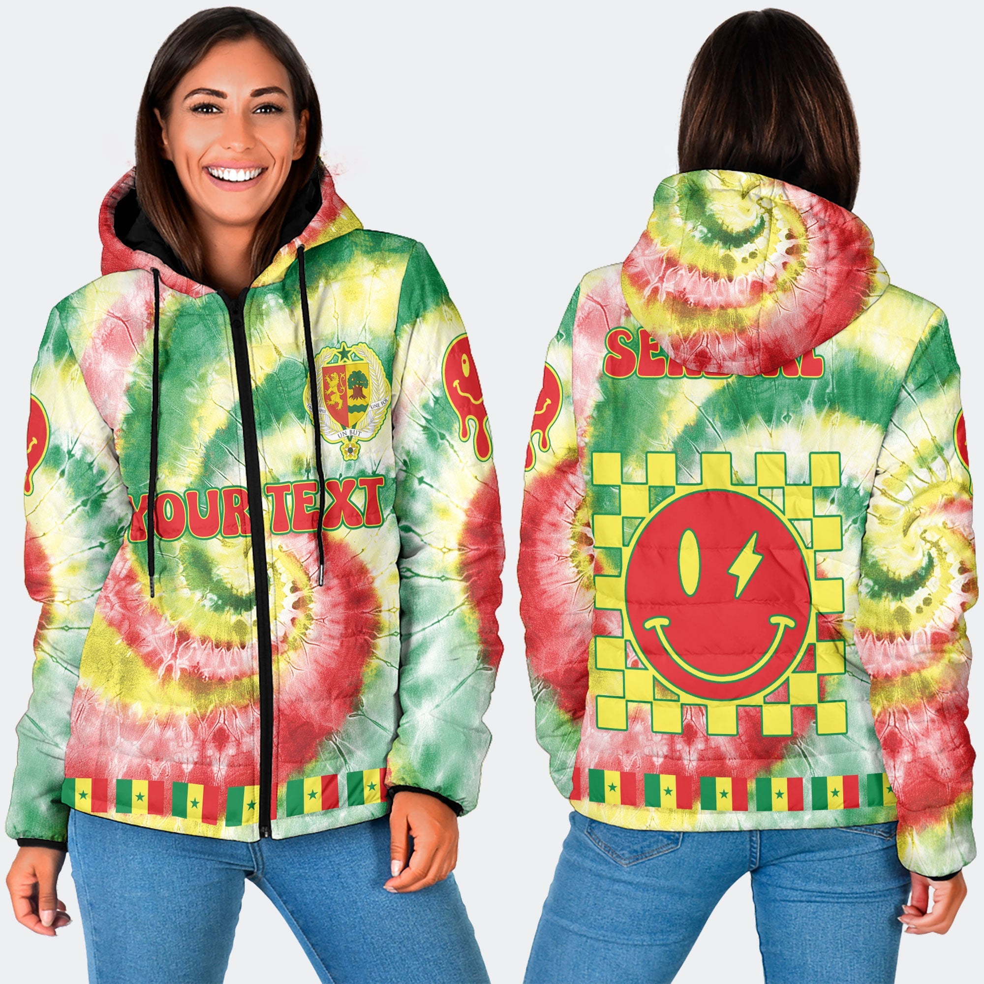 Senegal Women Hooded Padded Jacket Custom Tie Dye Style 3