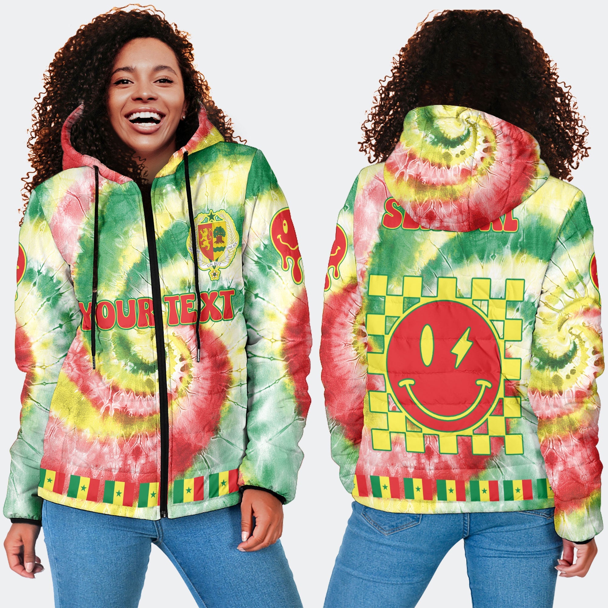 Senegal Women Hooded Padded Jacket Custom Tie Dye Style 4