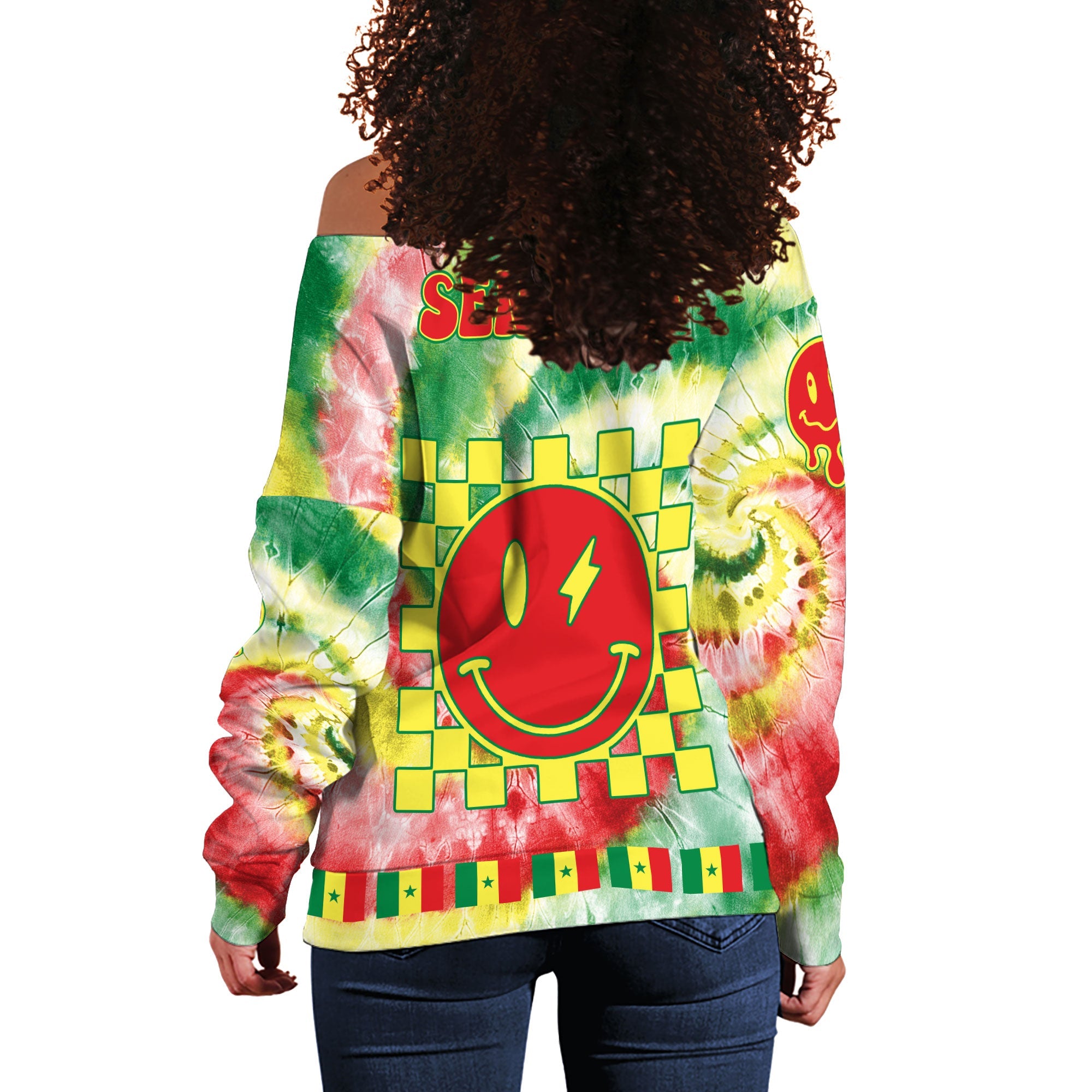 Senegal Women Off Shoulder Sweatshirt Custom Tie Dye Style 1