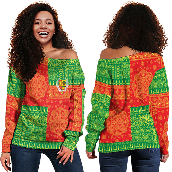 Senegal Women Off Shoulder Sweatshirt Flag And Paisley Basic Style 1