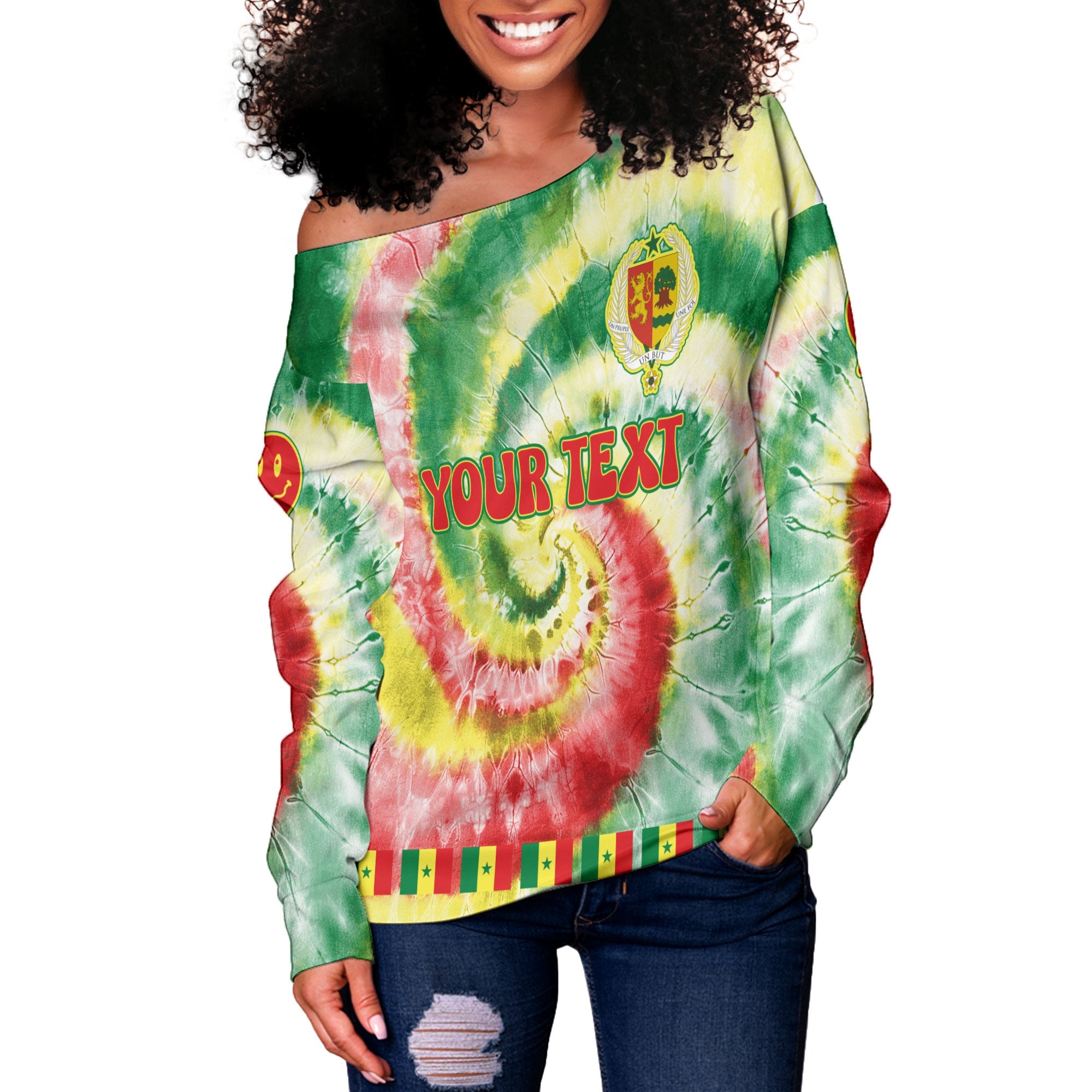 Senegal Women Off Shoulder Sweatshirt Custom Tie Dye Style 3