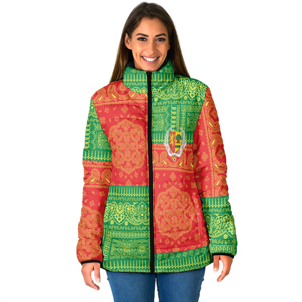 Senegal Women Padded Jacket Flag And Paisley Basic Style 1