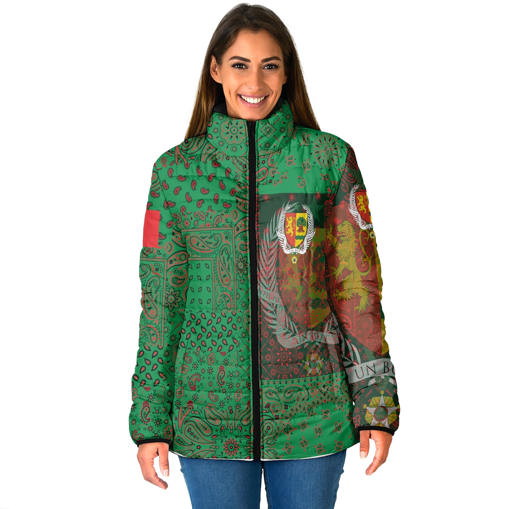 Senegal Women Padded Jacket Paisley Flag And Skull Style 1