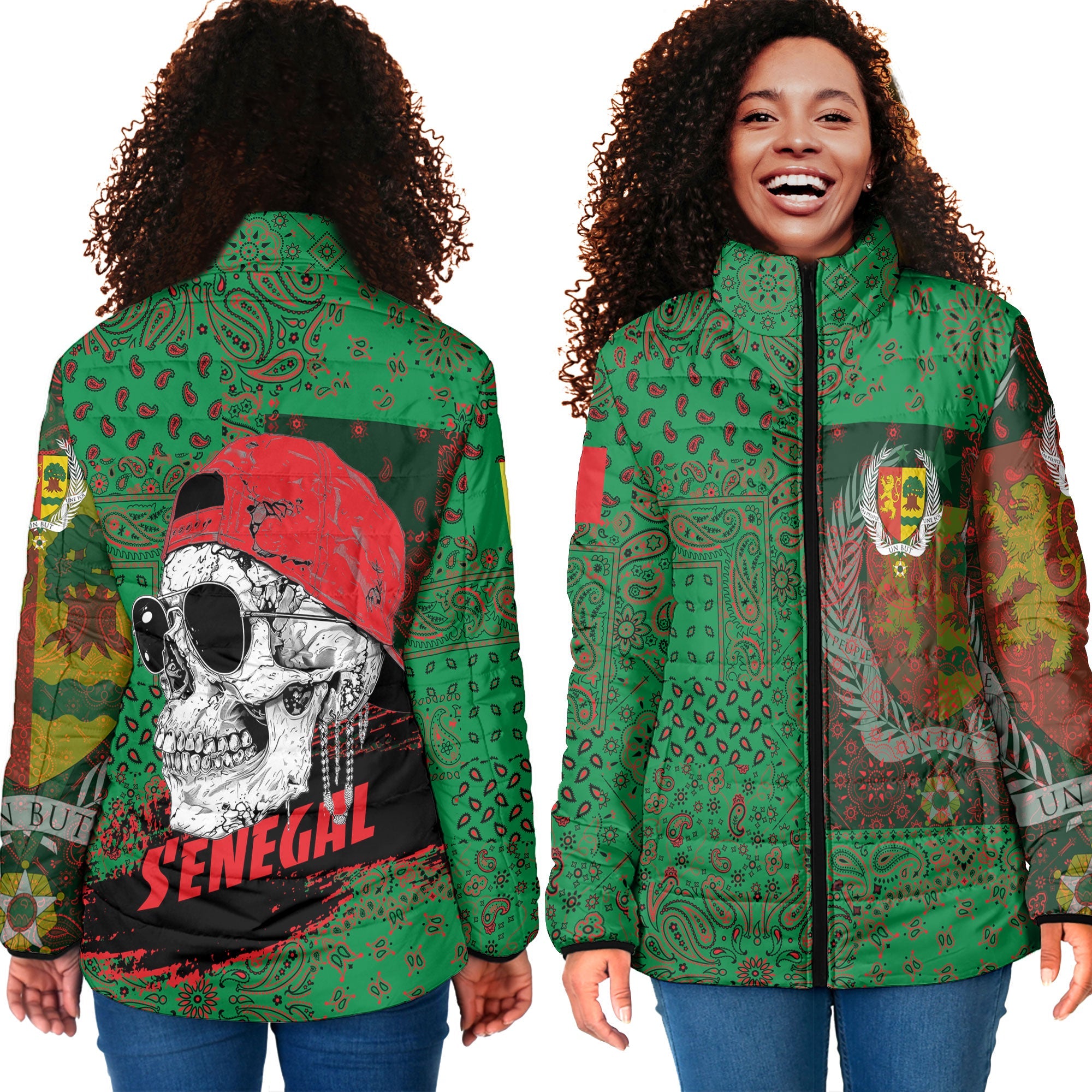 Senegal Women Padded Jacket Paisley Flag And Skull Style 4