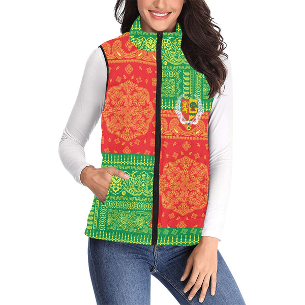 Senegal Women Padded Jacket Vest Flag And Paisley Basic Style 1