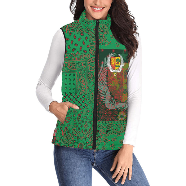 Senegal Women Padded Jacket Vest Paisley Flag And Skull Style 1