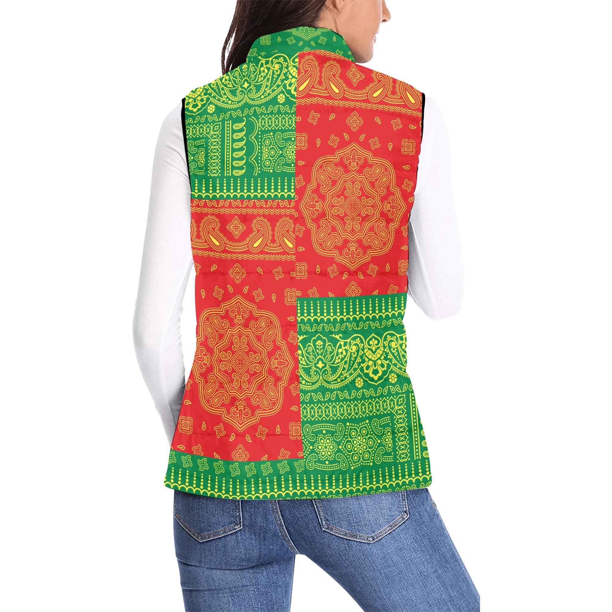 Senegal Women Padded Jacket Vest Flag And Paisley Basic Style 2