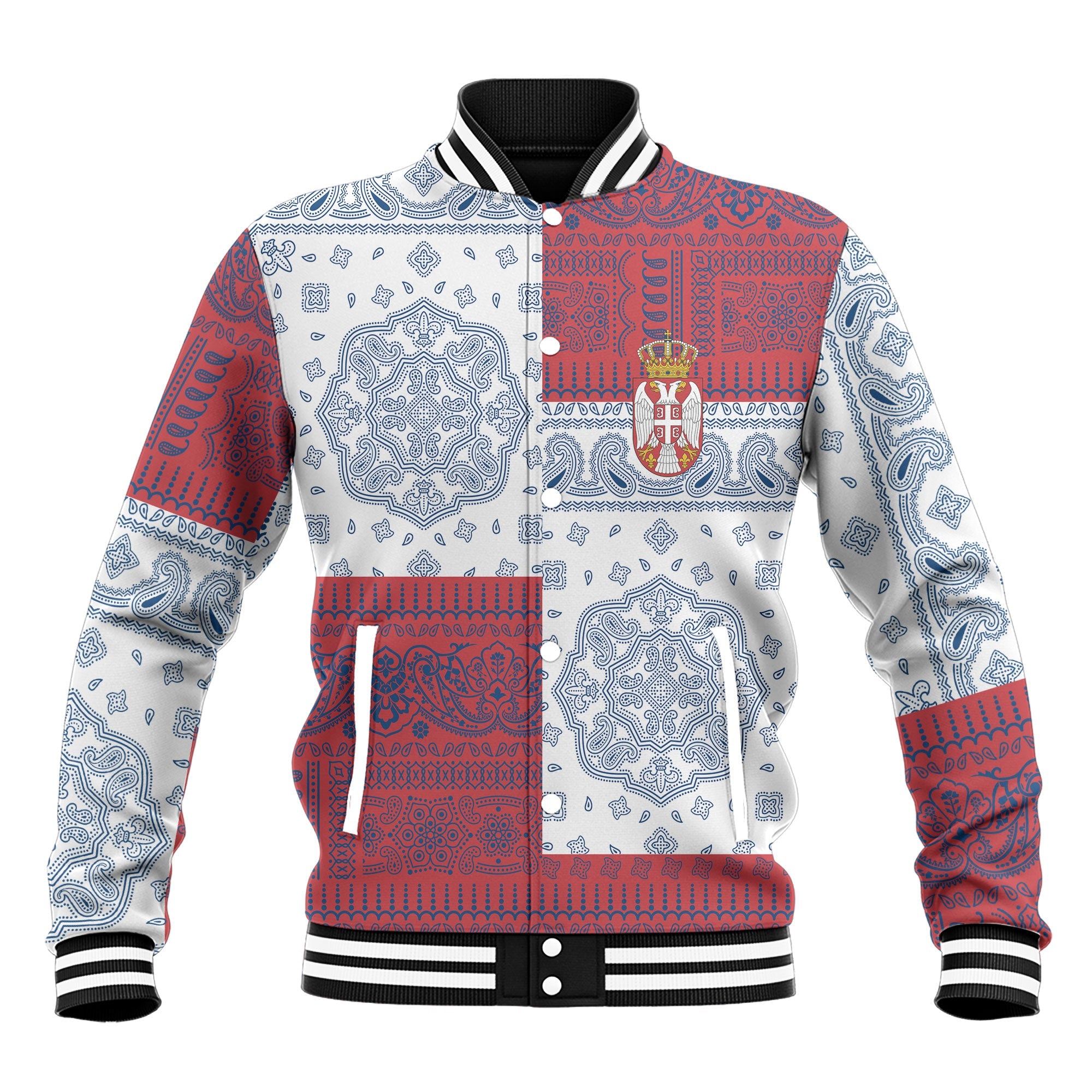 Serbia Baseball Jacket Flag And Paisley Basic Style 2