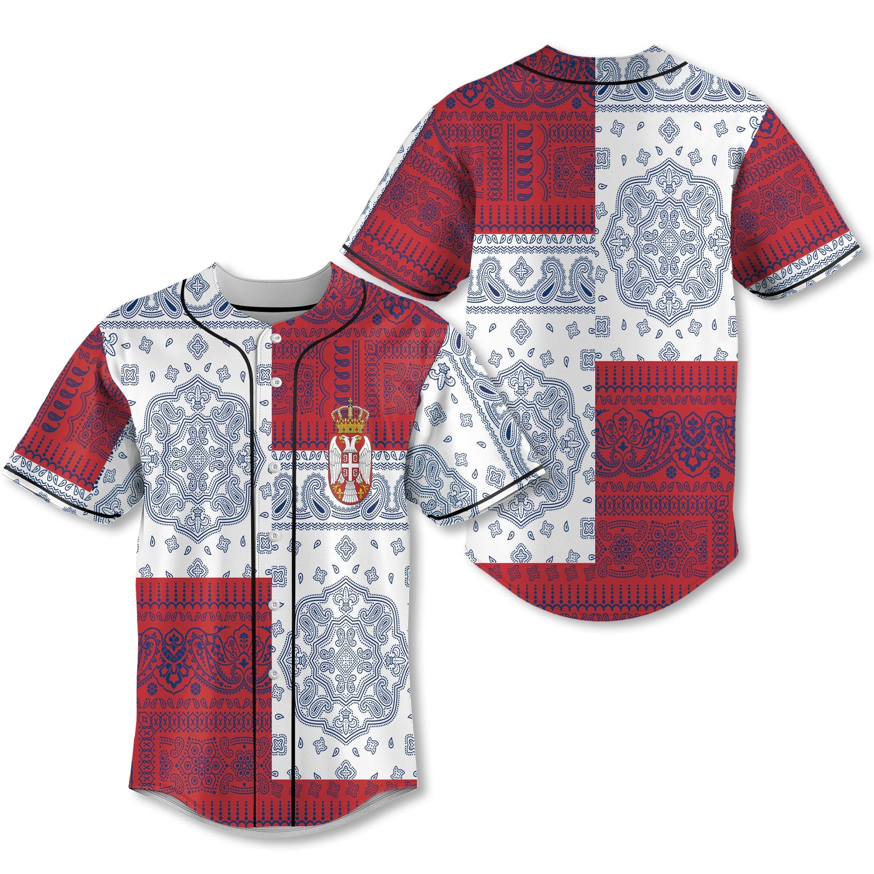 Serbia Baseball Jersey Flag And Paisley Basic Style 1