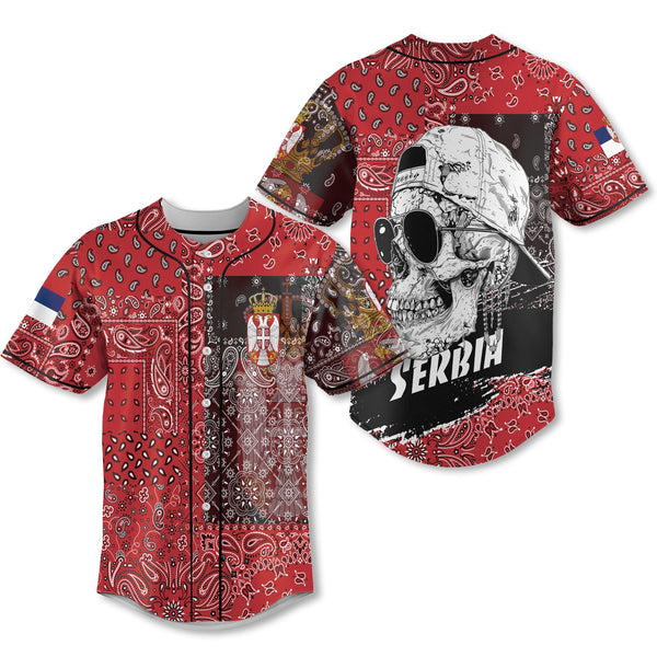 Serbia Baseball Jersey Paisley Flag And Skull Style 1