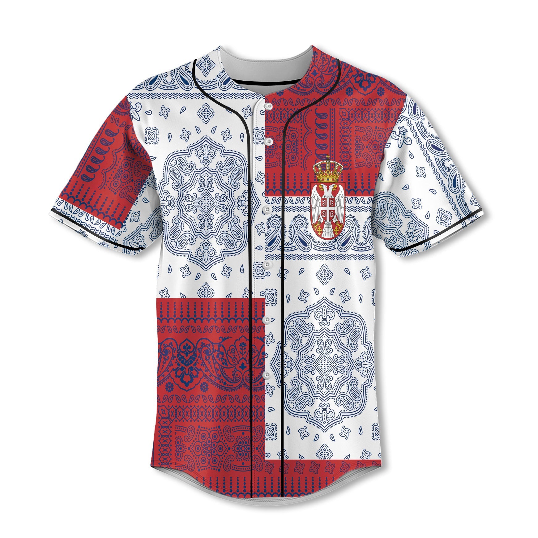 Serbia Baseball Jersey Flag And Paisley Basic Style 2