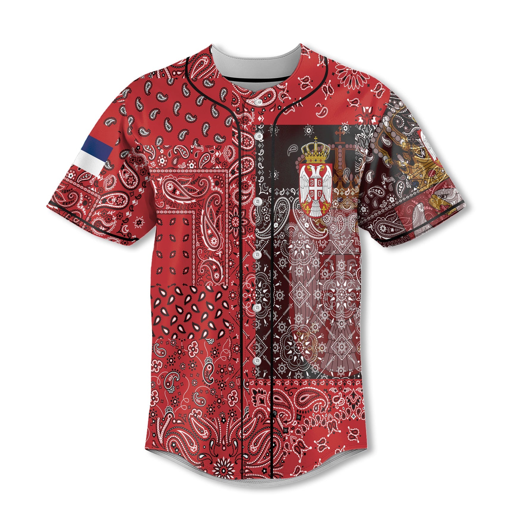 Serbia Baseball Jersey Paisley Flag And Skull Style 2