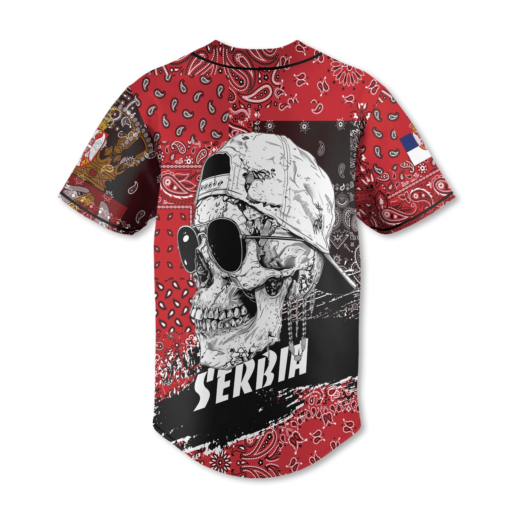 Serbia Baseball Jersey Paisley Flag And Skull Style 3