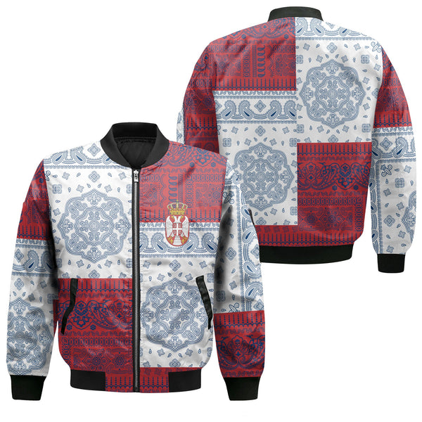 Serbia Bomber Jacket Flag And Paisley Basic Style 1