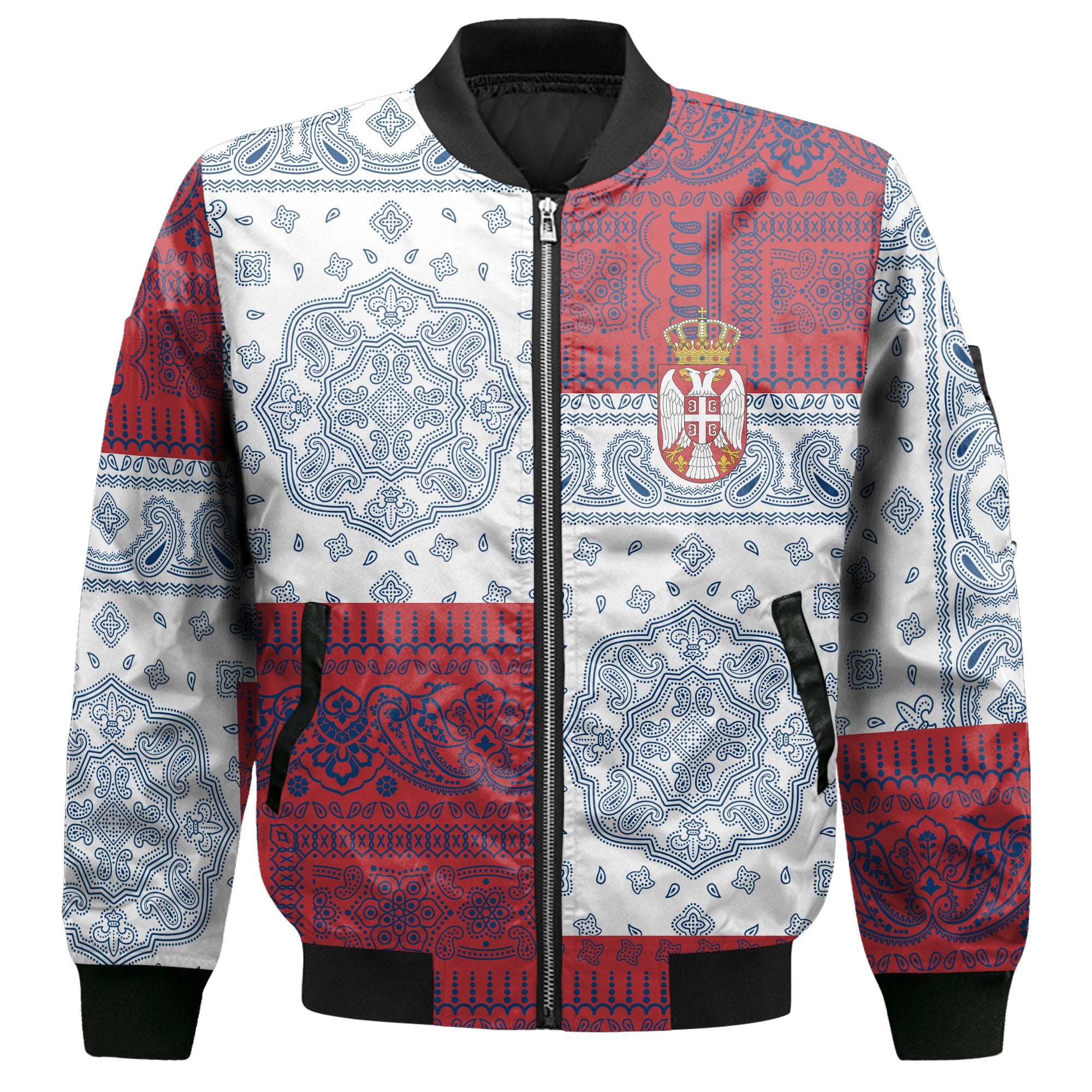 Serbia Bomber Jacket Flag And Paisley Basic Style 2