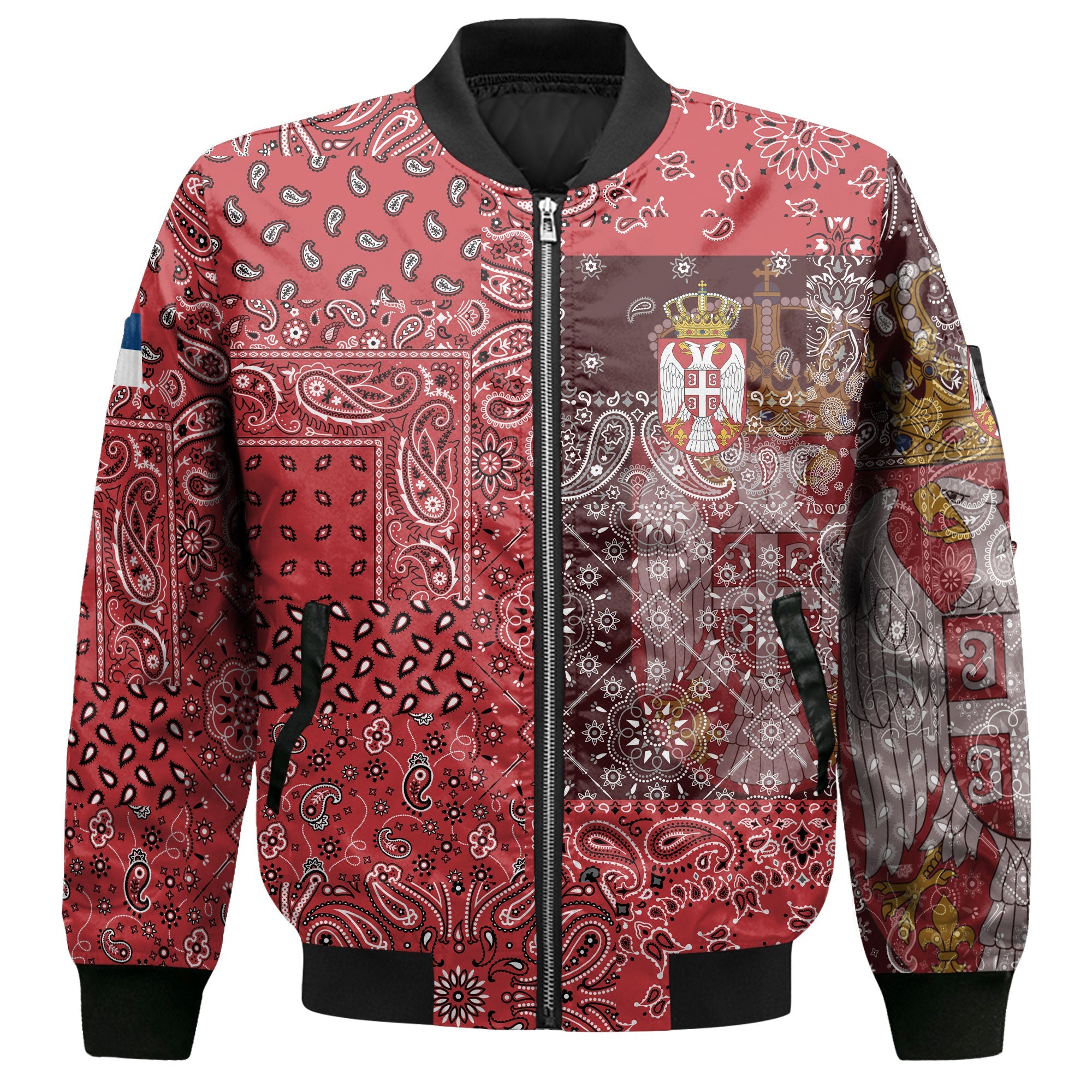 Serbia Bomber Jacket Paisley Flag And Skull Style 2