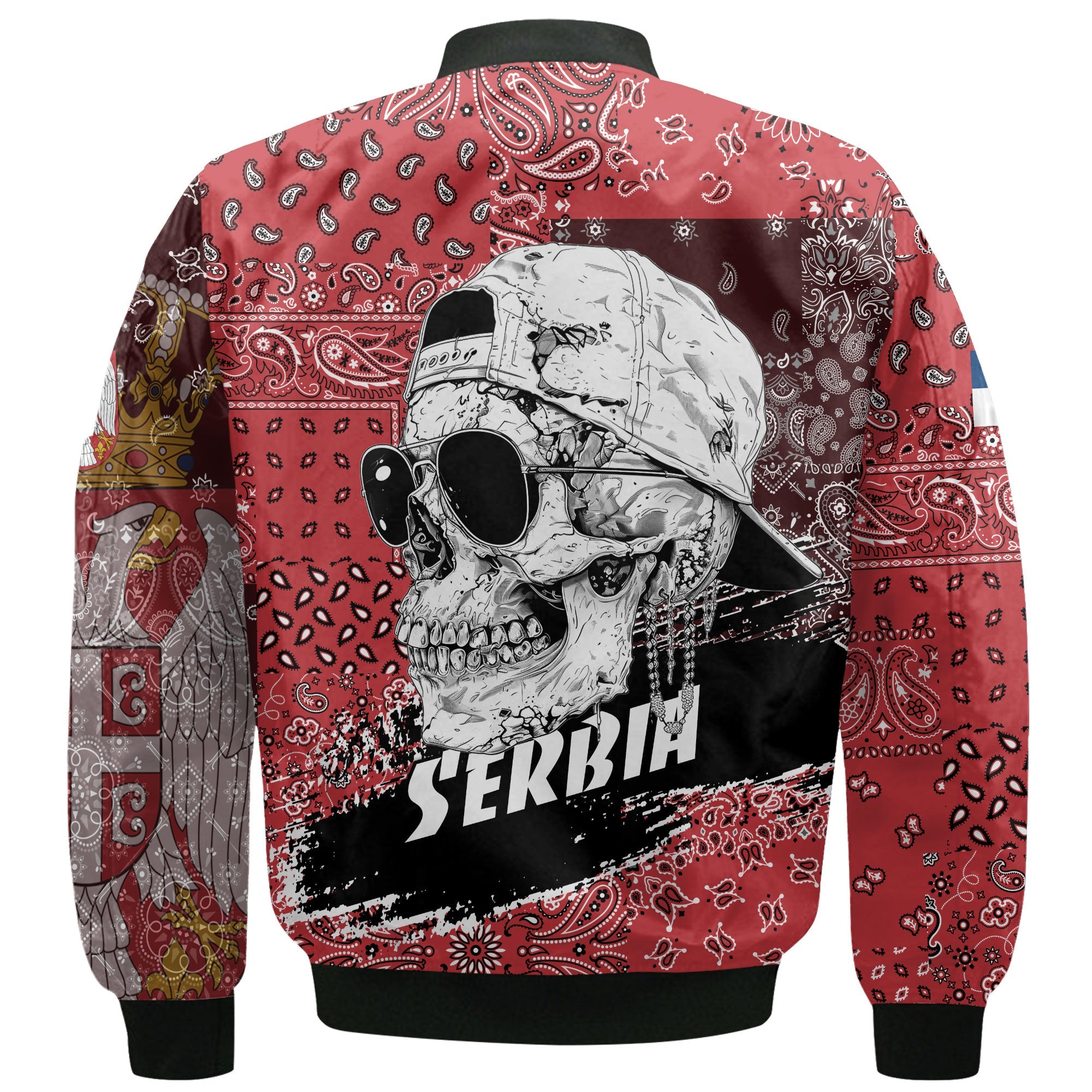 Serbia Bomber Jacket Paisley Flag And Skull Style 3