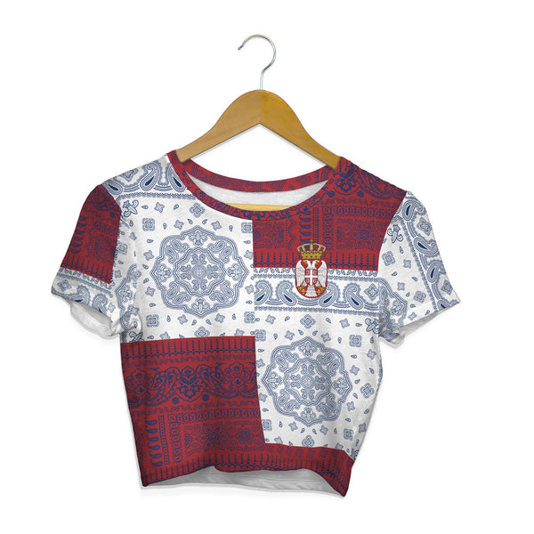 Serbia Croptop T Shirt Flag And Paisley Basic Style 1