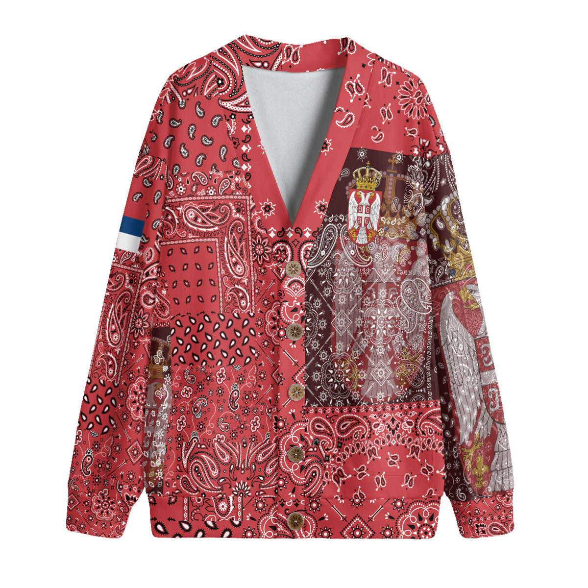 Serbia Fleece Cardigan Paisley Flag And Skull Style 1