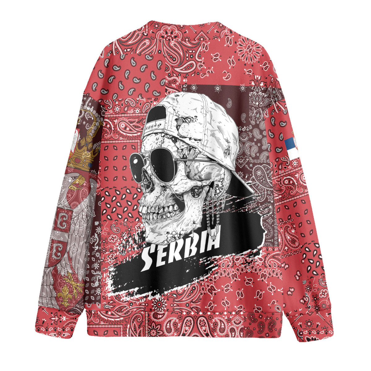 Serbia Fleece Cardigan Paisley Flag And Skull Style 2