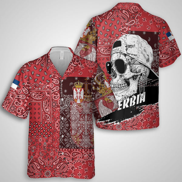 Serbia Hawaiian Shirt Paisley Flag And Skull Style 1