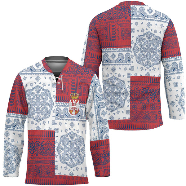 Serbia Hockey Jersey Flag And Paisley Basic Style 1