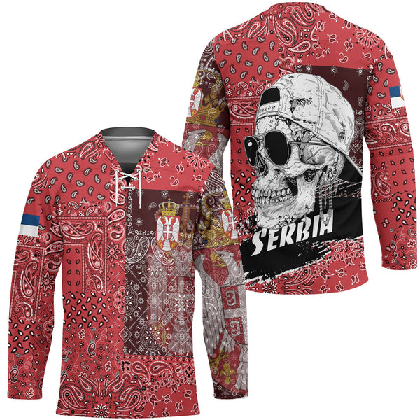 Serbia Hockey Jersey Paisley Flag And Skull Style 1