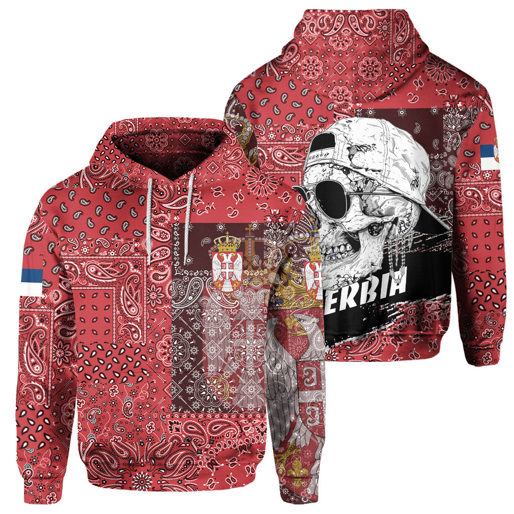 Serbia Hoodie Paisley Flag And Skull Style 1