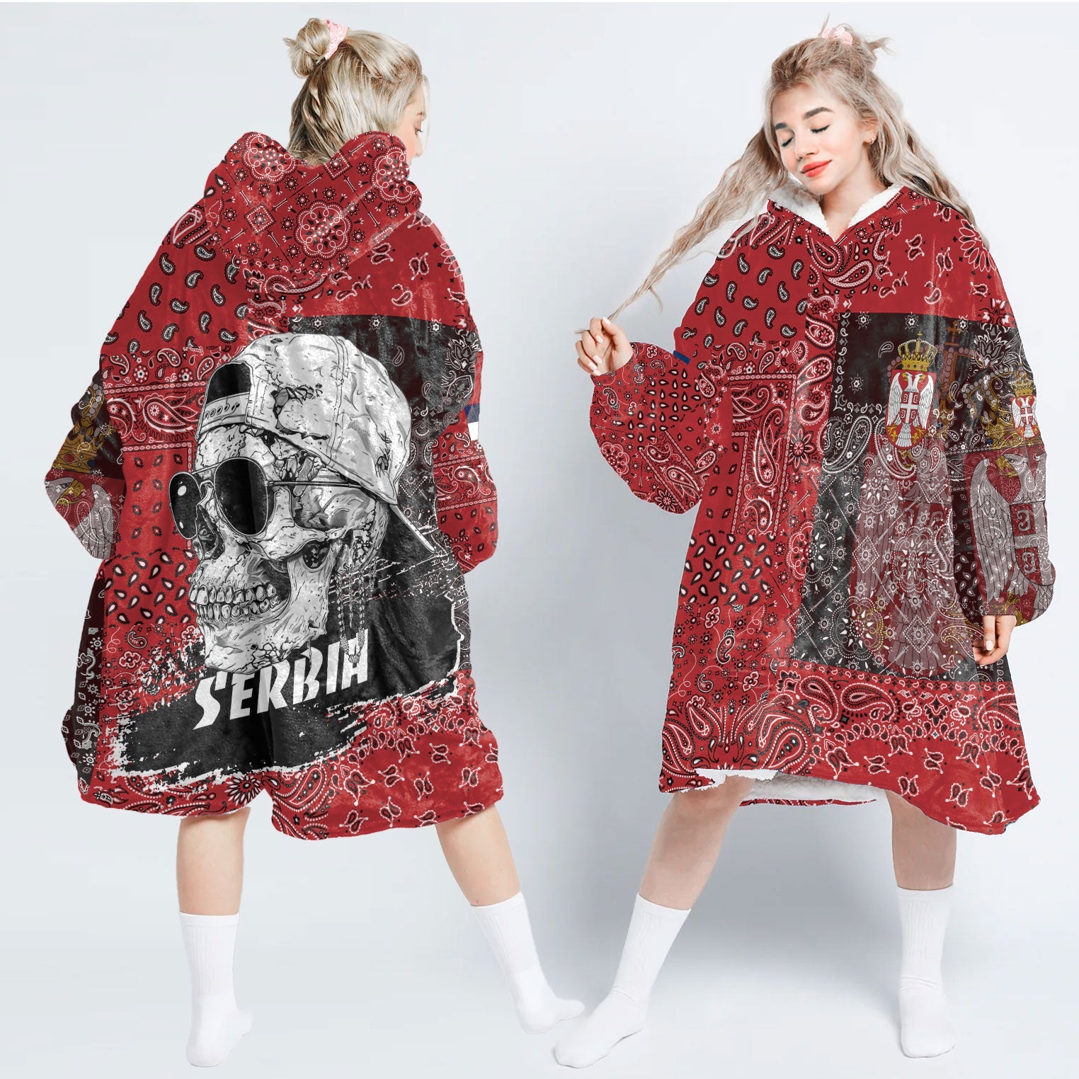 Serbia Hoodie Blanket Paisley Flag And Skull Style 1