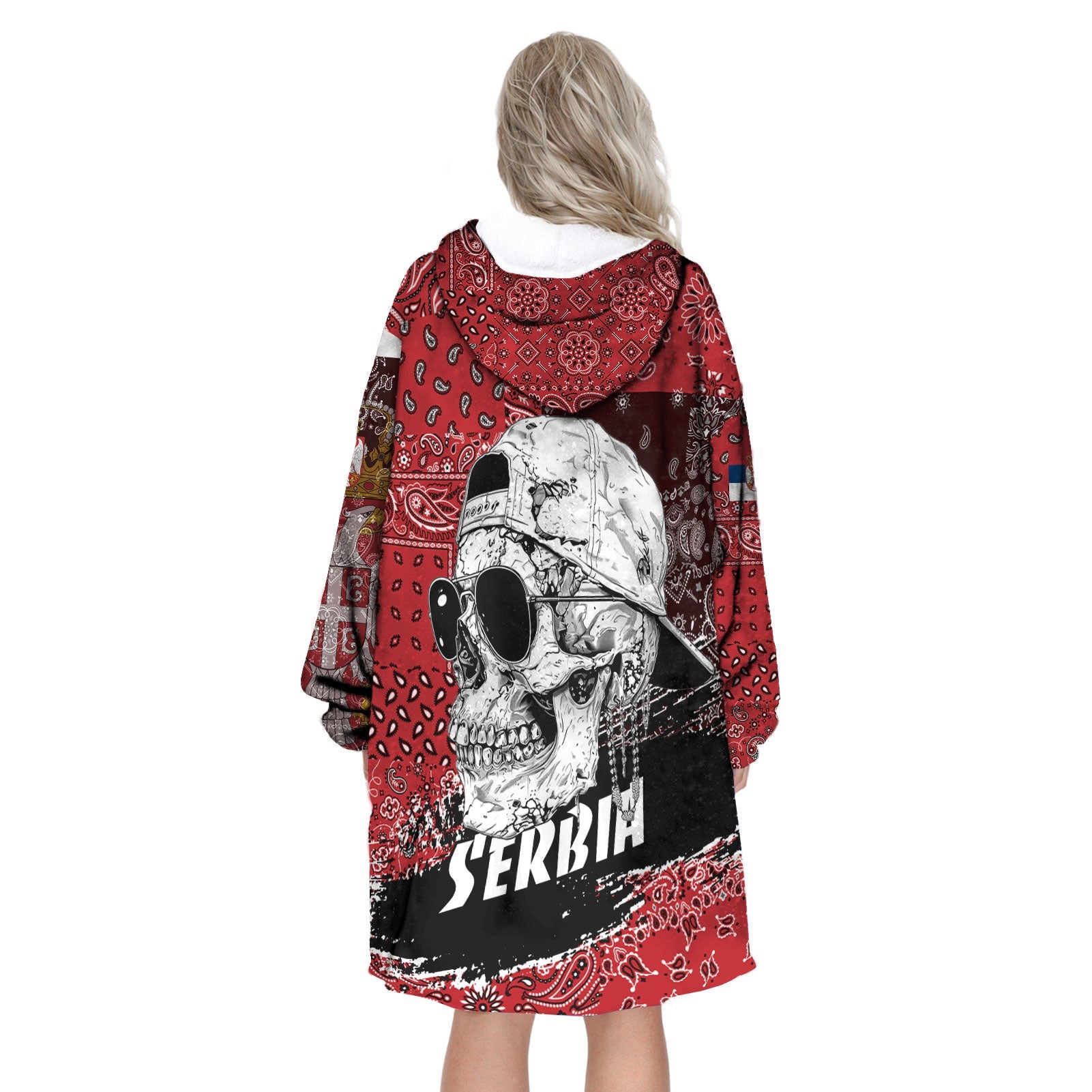 Serbia Hoodie Blanket Paisley Flag And Skull Style 3