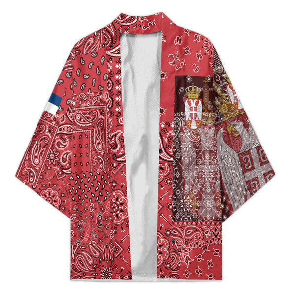 Serbia Kimono Paisley Flag And Skull Style 1