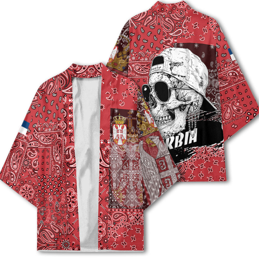 Serbia Kimono Paisley Flag And Skull Style 2