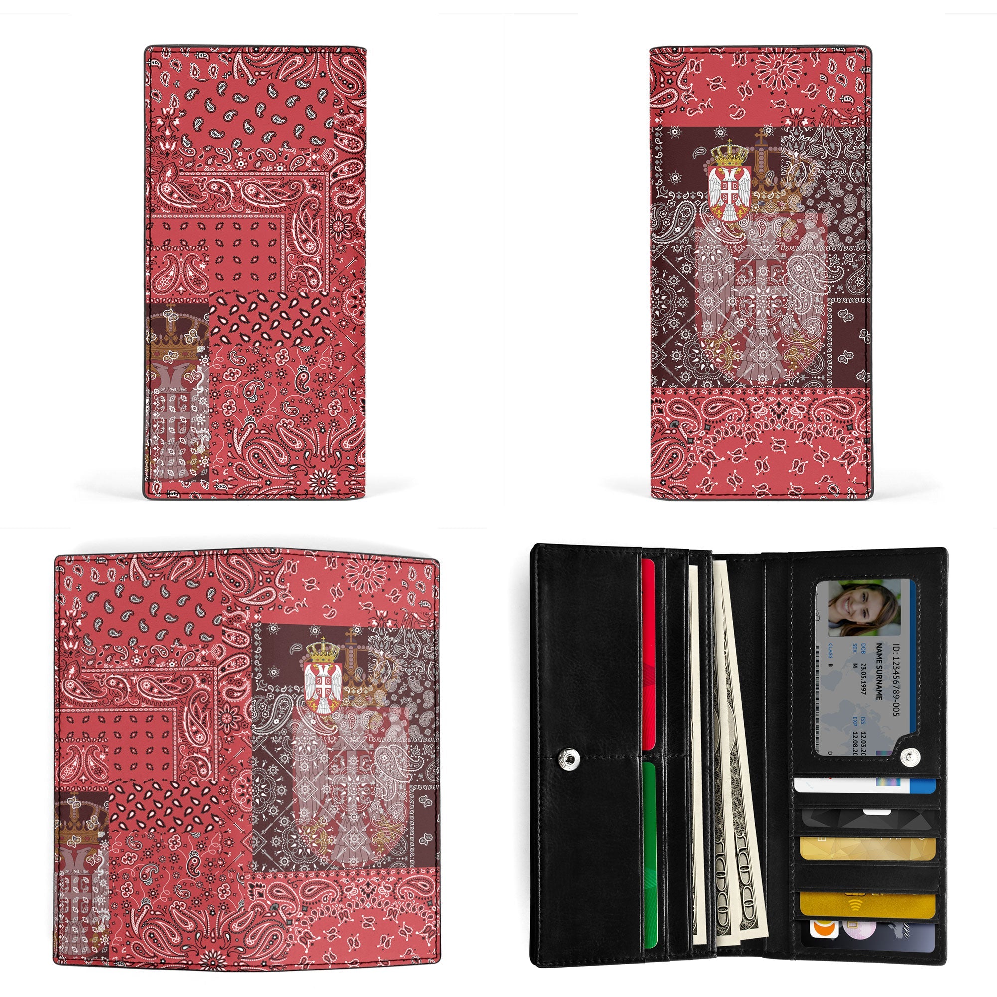 Serbia Leather Wallet Paisley Flag And Skull Style 3