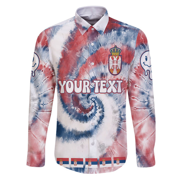 Serbia Long Sleeve Button Shirt Custom Tie Dye Style 1