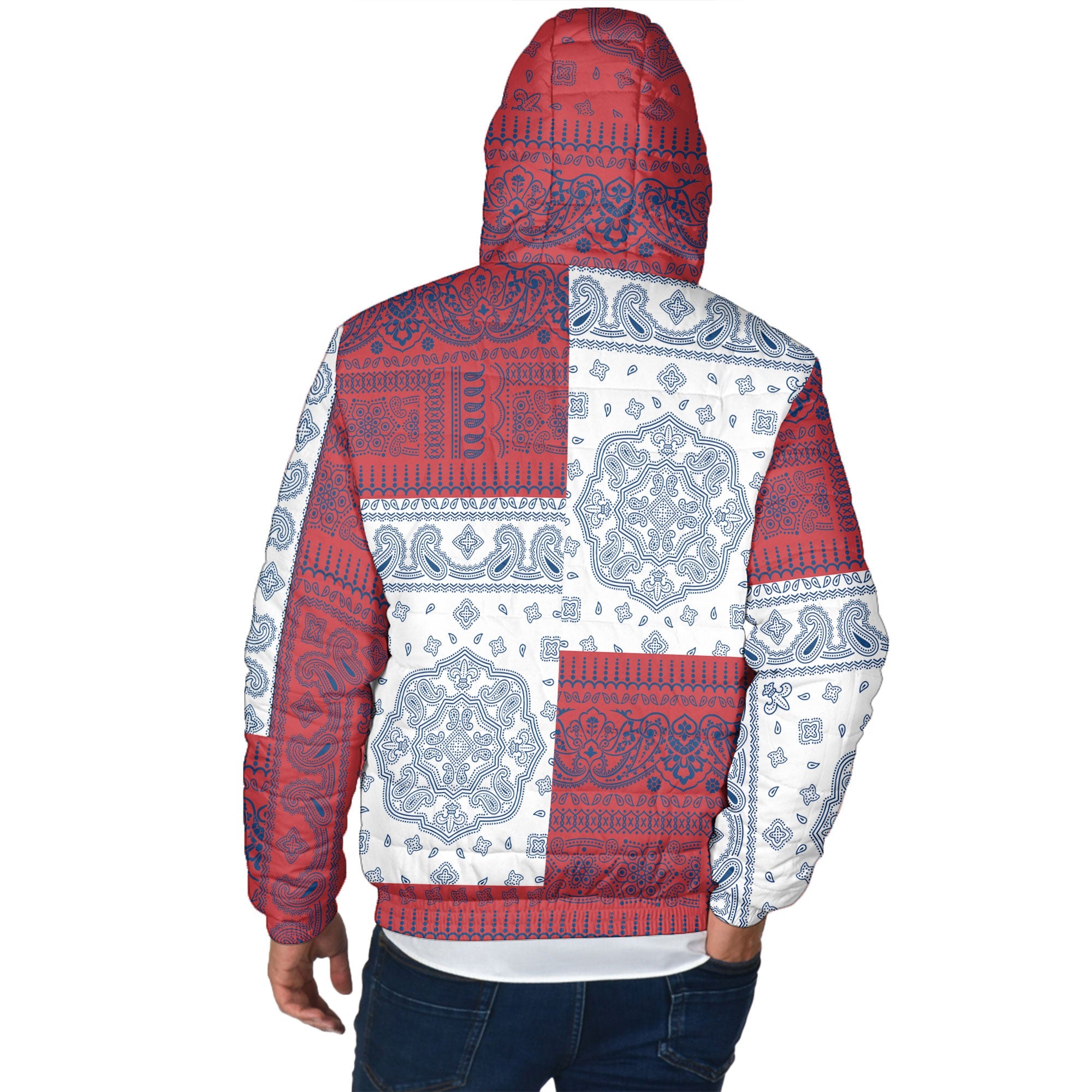 Serbia Men Hooded Padded Jacket Flag And Paisley Basic Style 3