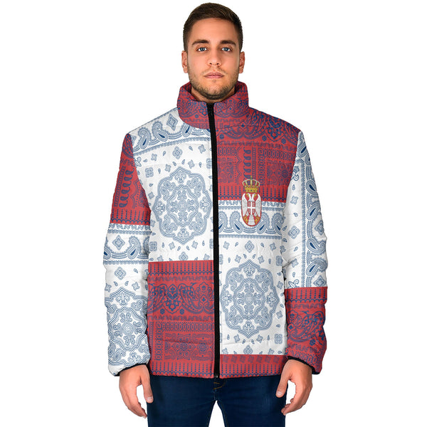 Serbia Men Padded Jacket Flag And Paisley Basic Style 1