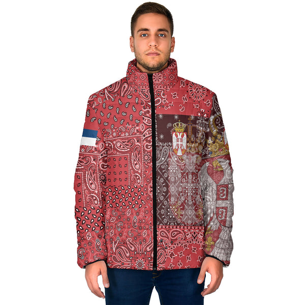 Serbia Men Padded Jacket Paisley Flag And Skull Style 1