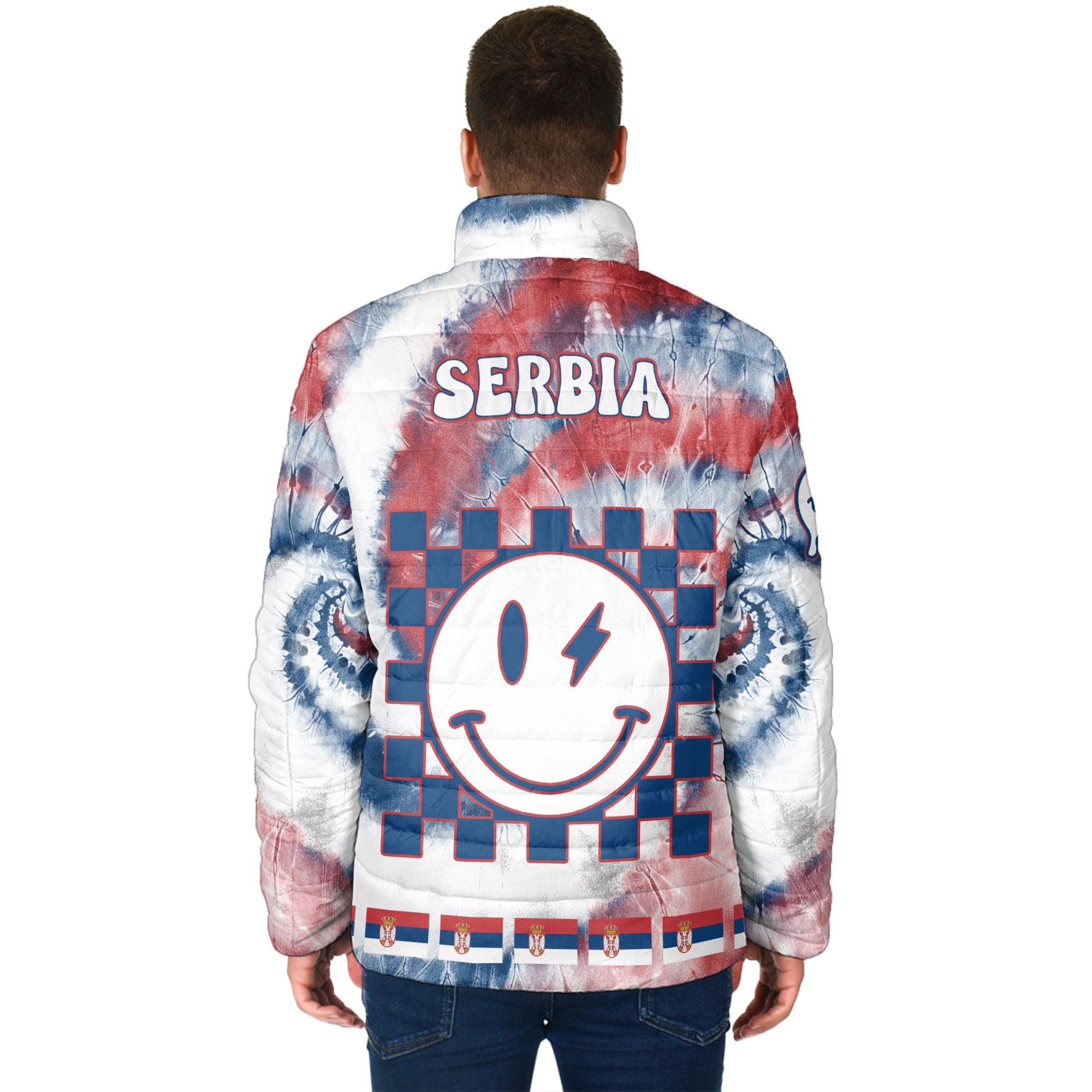 Serbia Men Padded Jacket Custom Tie Dye Style 2