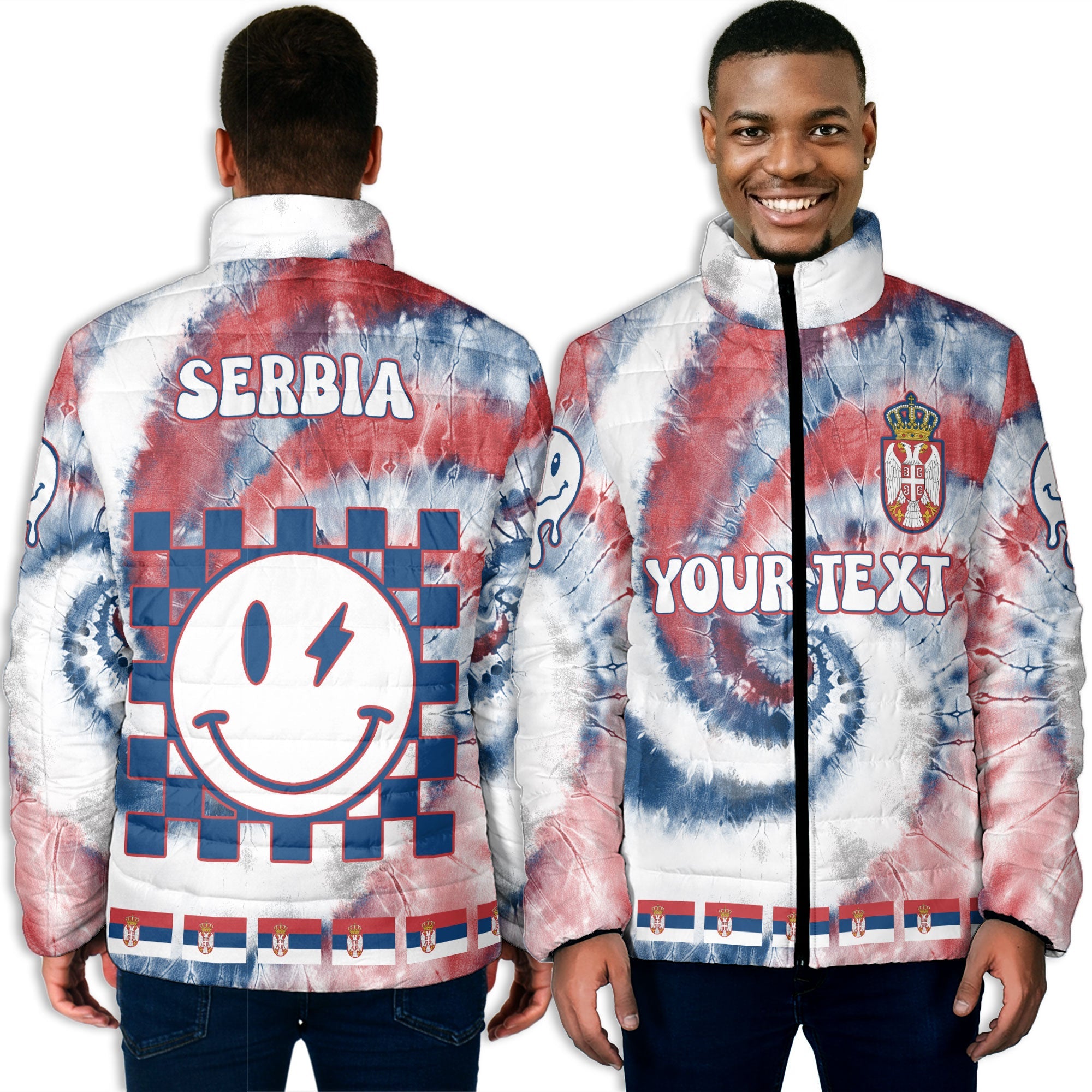 Serbia Men Padded Jacket Custom Tie Dye Style 3