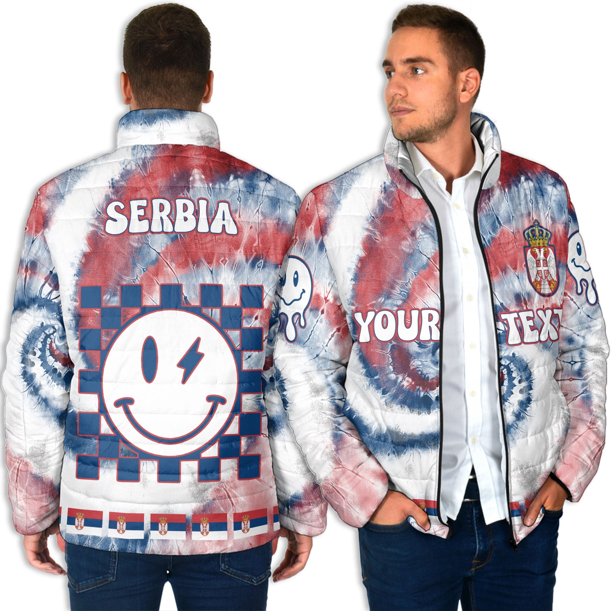 Serbia Men Padded Jacket Custom Tie Dye Style 4