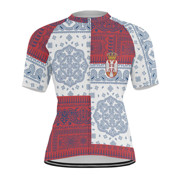 Serbia Men Cycling Jersey Flag And Paisley Basic Style 1