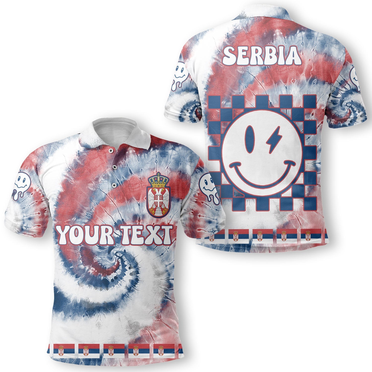 Serbia Polo Shirt Custom Tie Dye Style 1