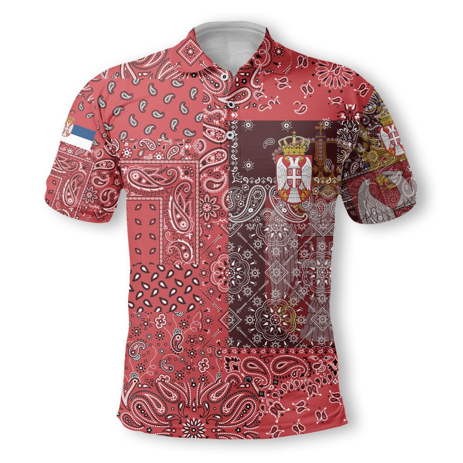 Serbia Polo Shirt Paisley Flag And Skull Style 2